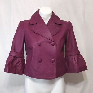 Spiegel Y2K Cropped Purple Leather Jacket Women's Double Breasted Edgy Chic Sz 4